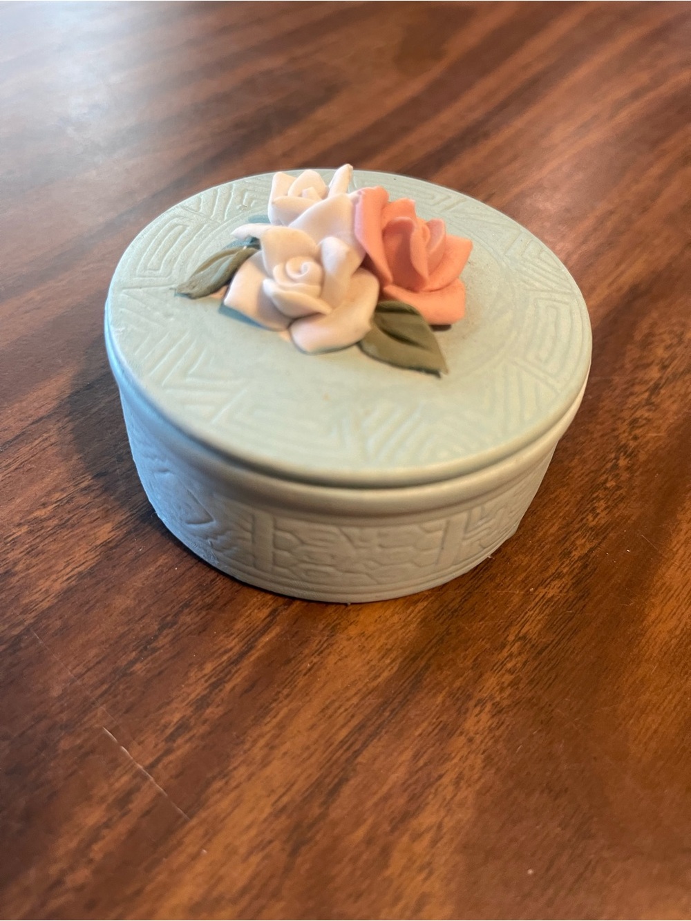 Ceramic bisque Floral Trinket Box with Pastel Roses